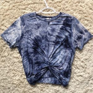 Heart & Hips Twist Front Blue Tie Dye Crop Top